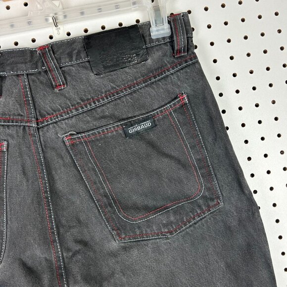 Girbaud Double Knee 90s Hip Hop Black Jeans 36x34 Red Stitched Coffin Y2K Baggy - Picture 6 of 9